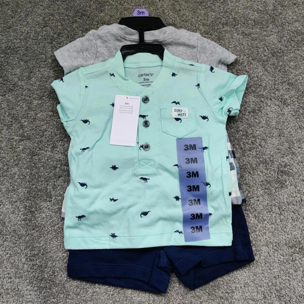 Carter’s Baby Boy 3pc Dinosaur Outfit Set Bodysuits + Pants 3M NWT